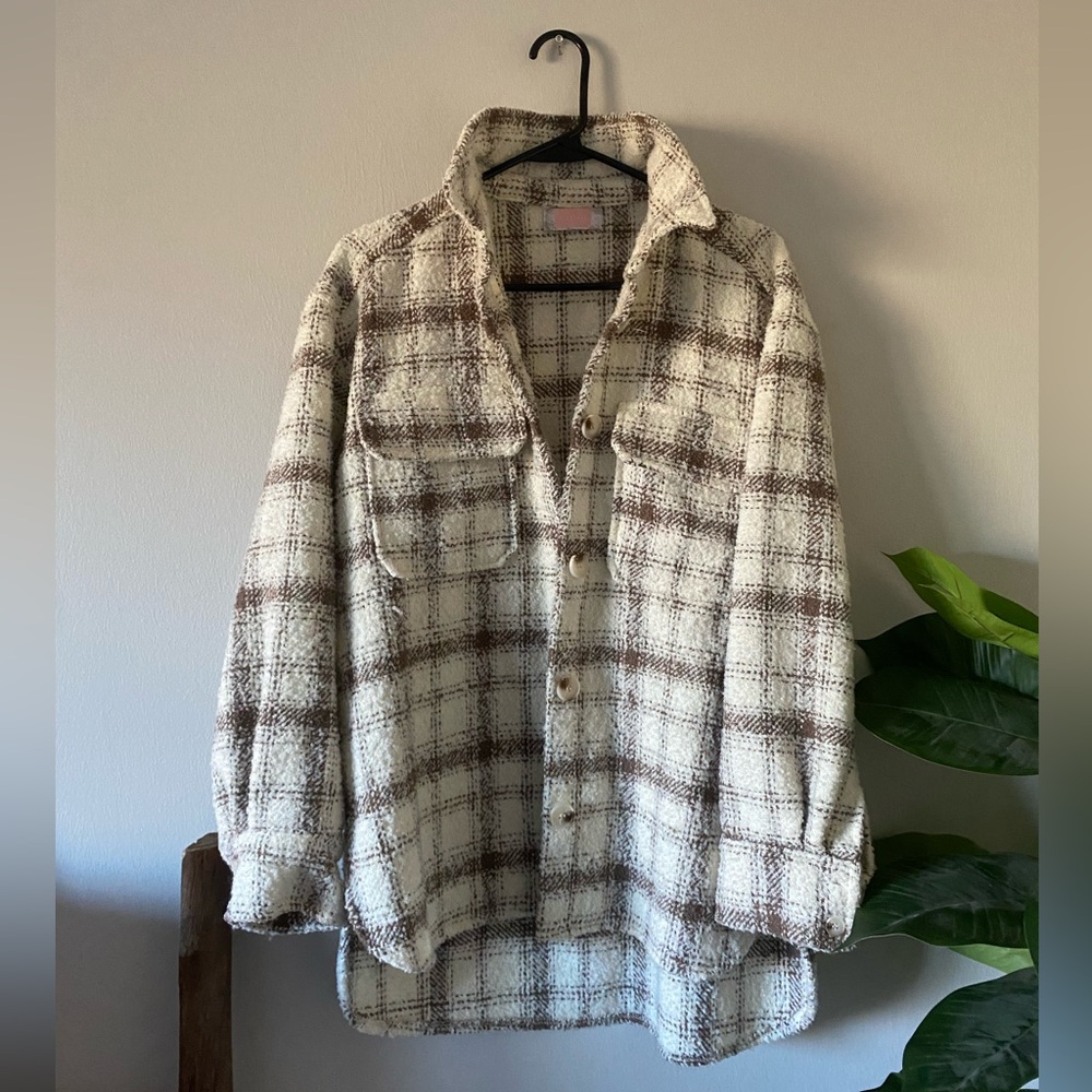 C+D+M Brown Cream Ambesonne Plaid Cabincore Outdoor Shacket size M